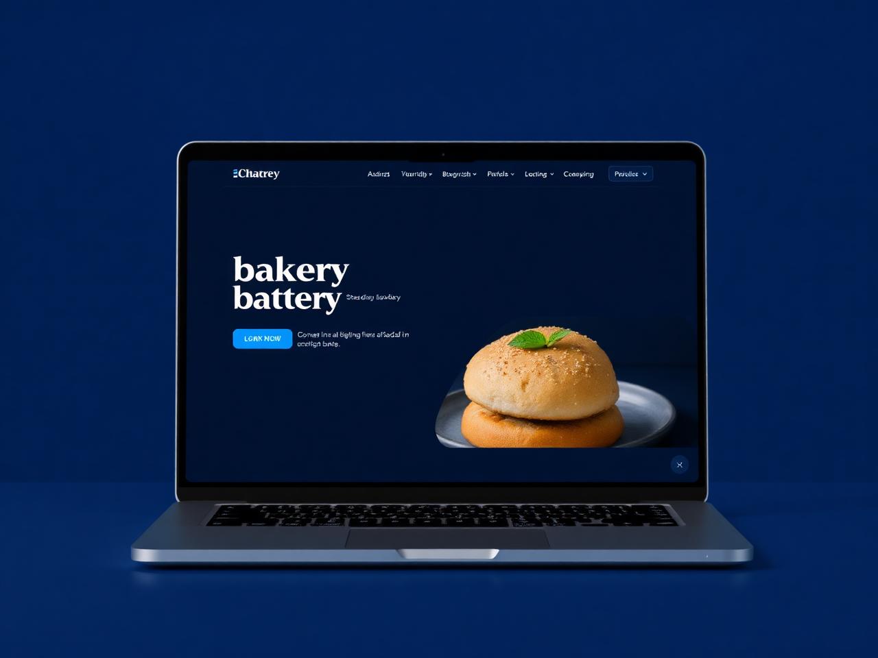 Mockup einer dunklen Website für eine Bäckerei auf einem Laptop