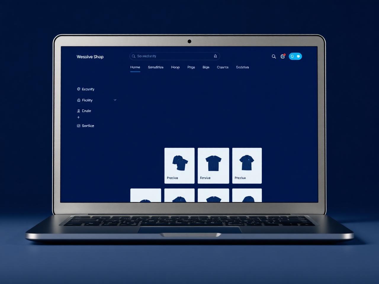 Mockup eines dunklen Onlineshops auf einem Laptop